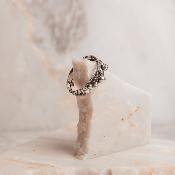 Rugged textured organic men's sterling silver ring