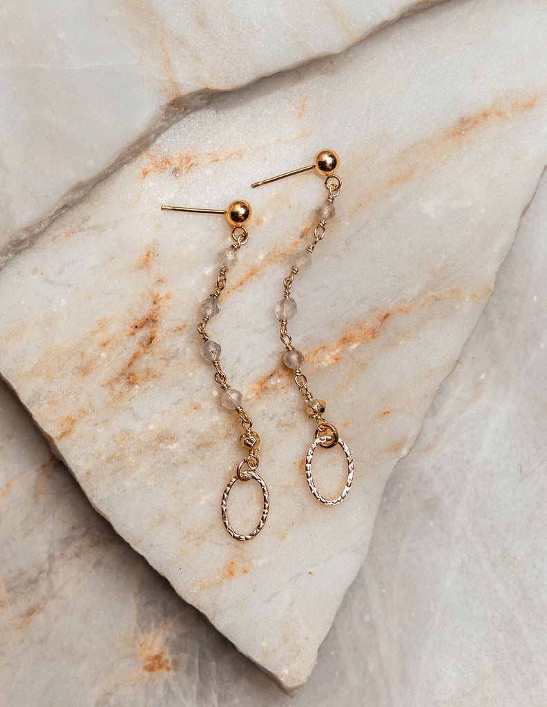 Elegant gold filled labradorite earrings perfect for adding a touch of sparkle to any outfit.