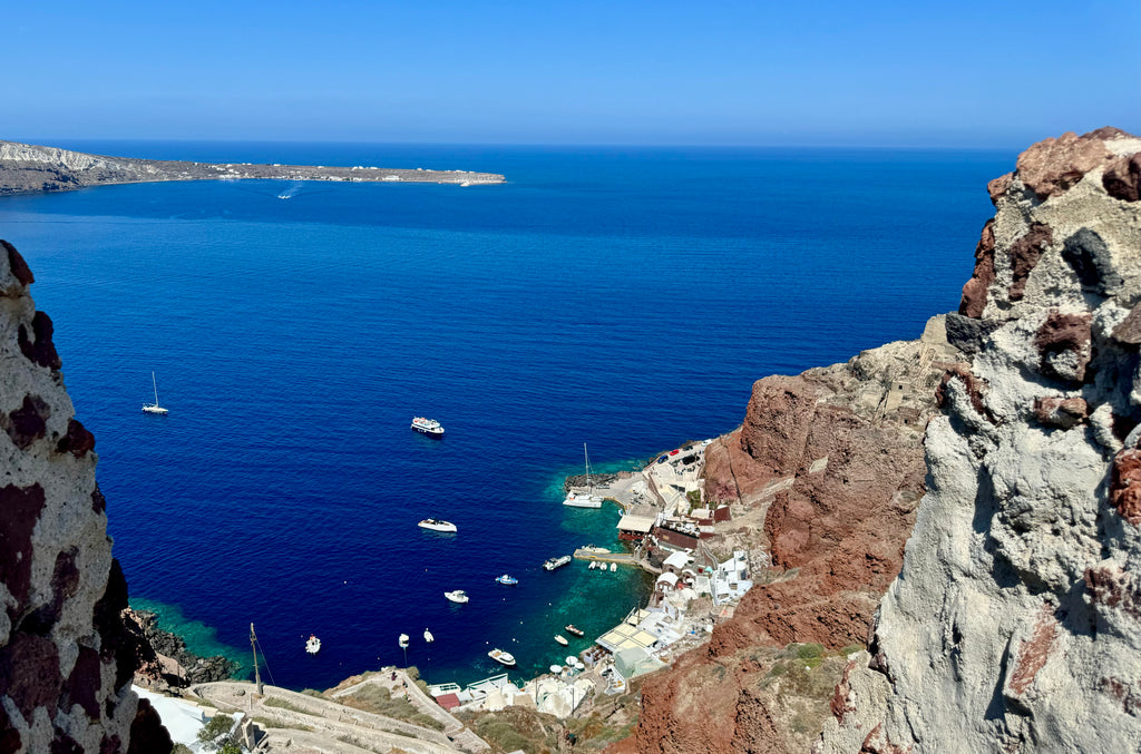 Santorini inspiration for the Petra copper and silver leather pendant necklace